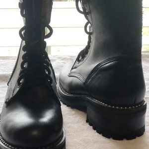 Womens black leather combat boots by Steve Madden.  Size 5 1/2.